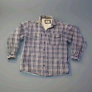 Levi’s Sherpa Lined Flannel Shirt Jacket Men’s Large Plaid Brown Distressed Work
